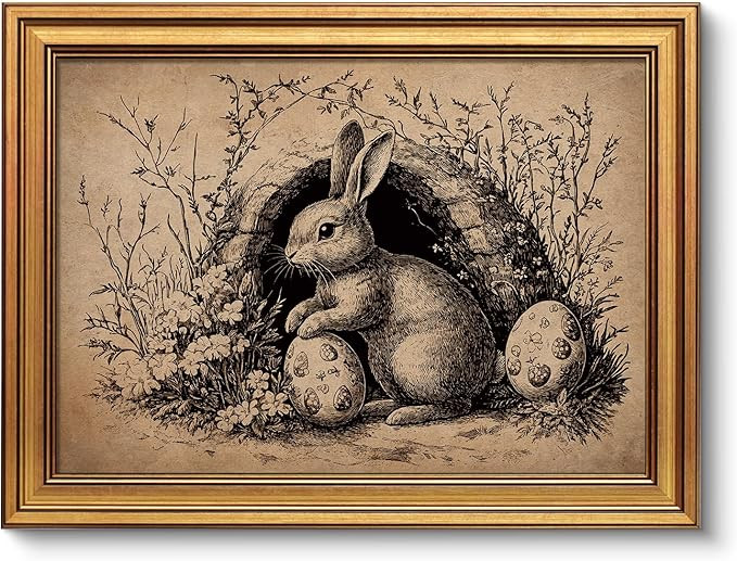 VIYYIEA Framed Easter Wall Art for Living Room,Easter Bunny Egg Wall Art,Canvas Prints,Vintage Ho... | Amazon (US)