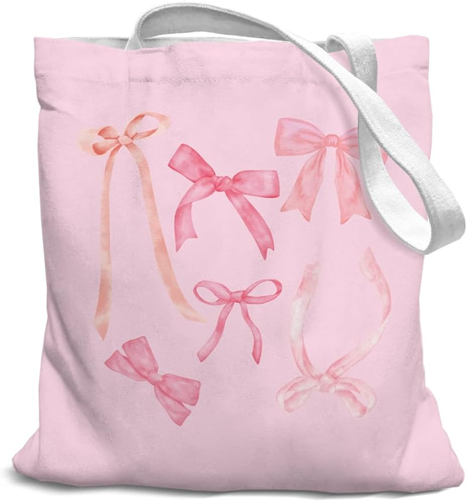 Pink Bow Preppy Canvas Tote Bag, Preppy Reusable Grocery Bags, Back to School for Students, Trend... | Amazon (US)