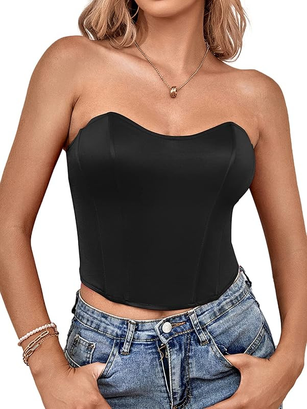 LYANER Women’s Sexy Satin Sweetheart Neck Crop Tube Tops Strapless Bustier Cami Corset Top | Amazon (US)