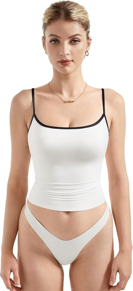 SUUKSESS Women Double Line Square Neck Tank Top Summer Y2K Going Out Basic Cami Shirt | Amazon (US)