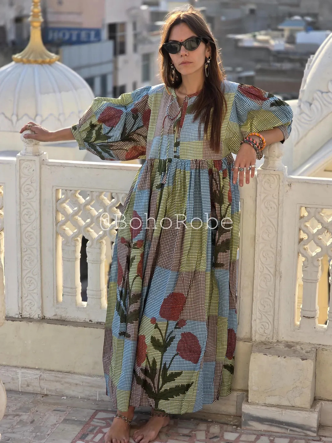 Hand Block Printed Cotton Gauze Midi Dress: Plus Size Summer Wrap | Etsy (US)