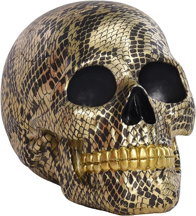 Saysmile Life Size Human Adult Skull Model, Gold Resin Skeleton Head Skull Decor Home Table Ornam... | Amazon (US)