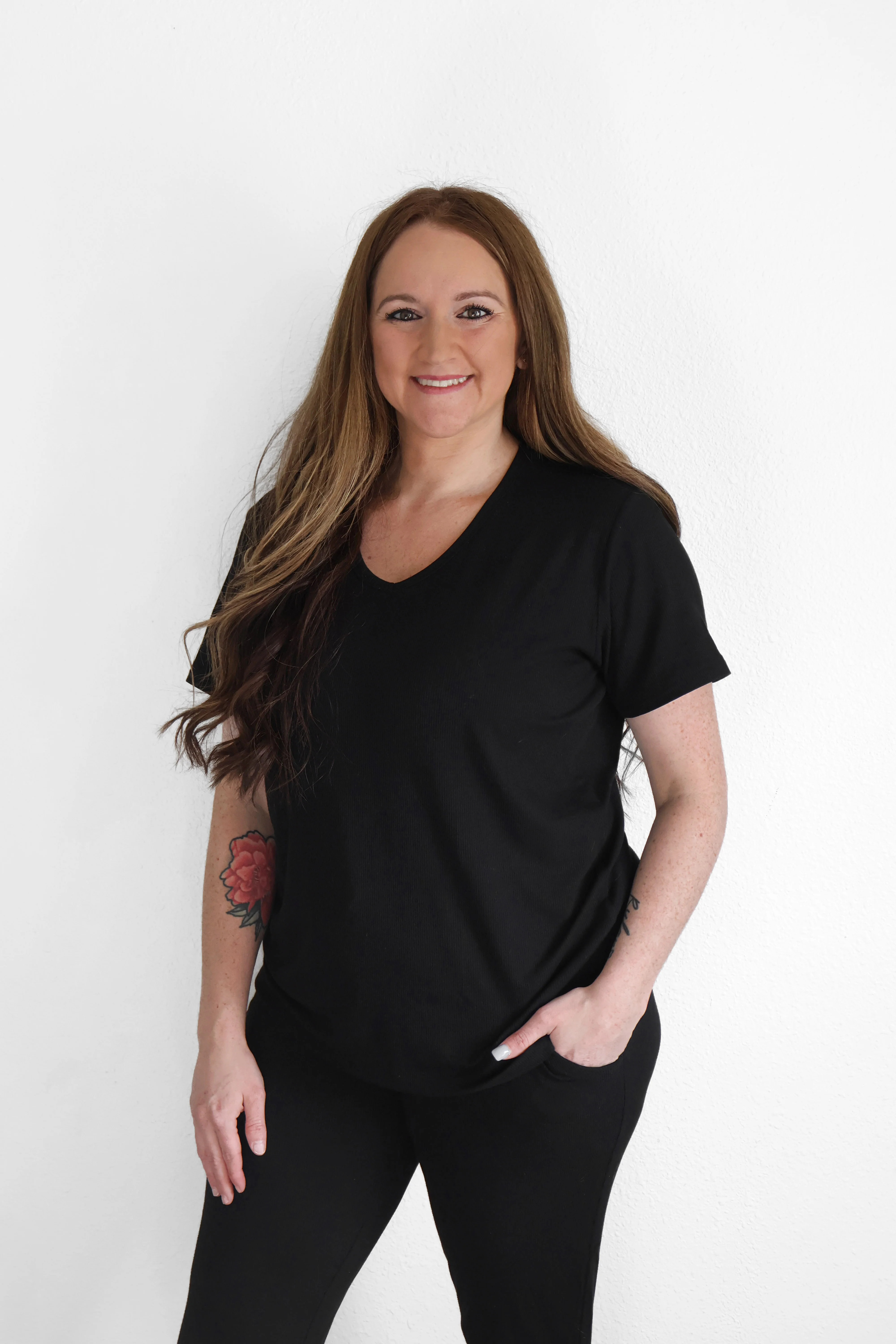 Solid Midnight Ribbed Adult Women's Short Sleeve Shirt | Fletch