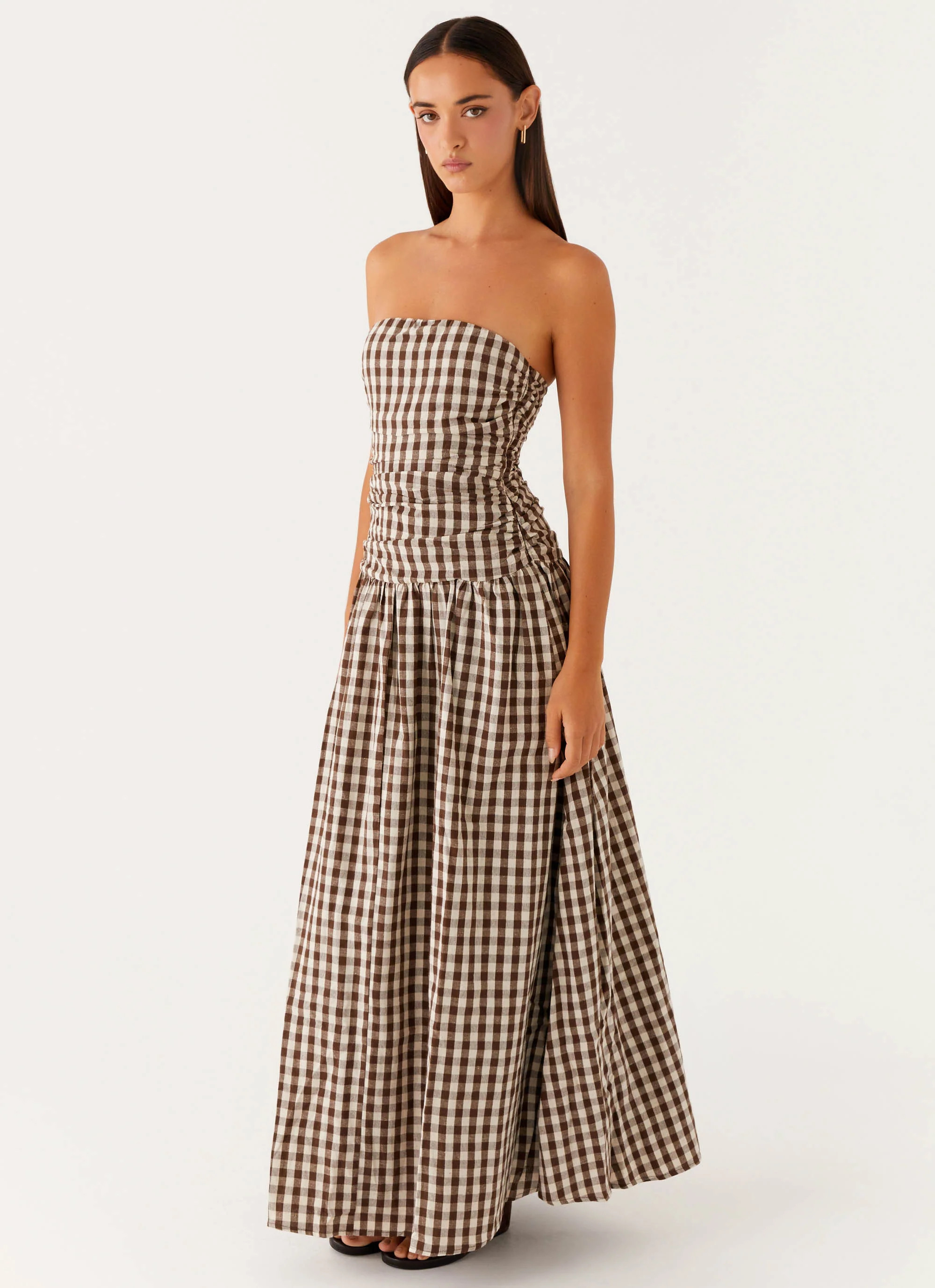 Carmel Maxi Dress - Brown Gingham | Peppermayo (Global)
