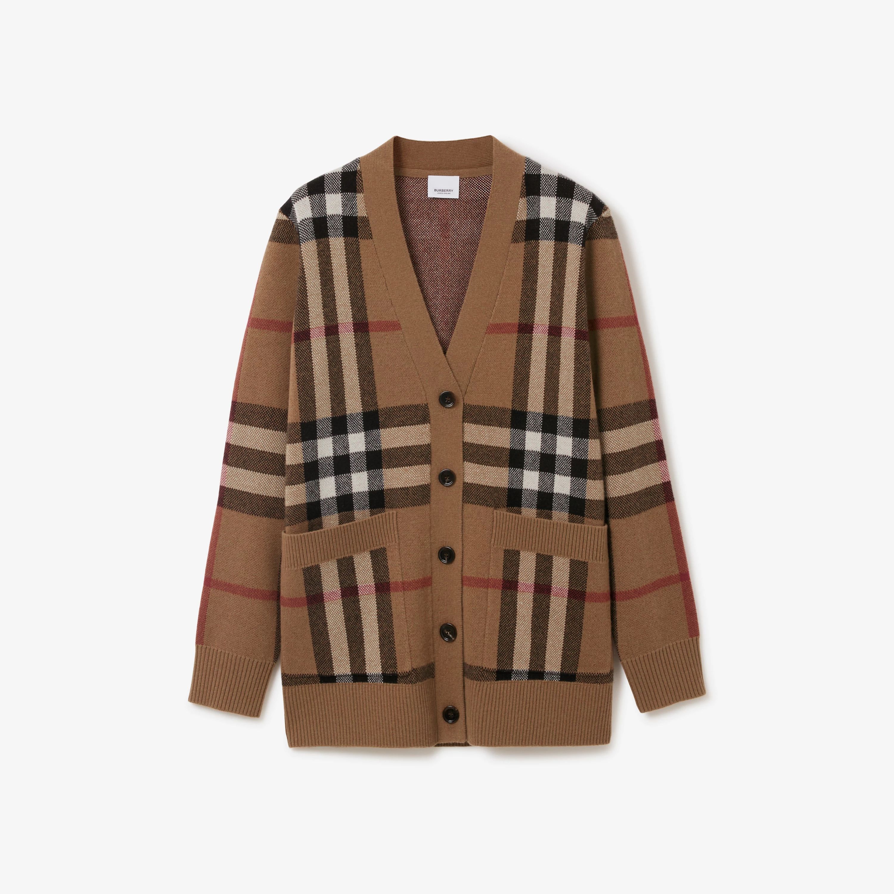 Check Wool Cashmere Cardigan in Birch Brown - Women | Burberry® Official | Burberry (US)