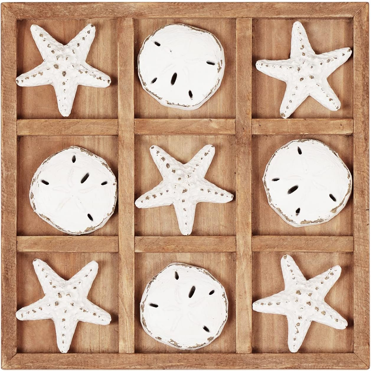 NIKKY HOME Beach Tic Tac Toe for Fun Starfish Sand Dollar Coastal House Coffee Table Decor Wood Board Travel Game, 8.97 by 8.97-in Distressed White | Amazon (US)
