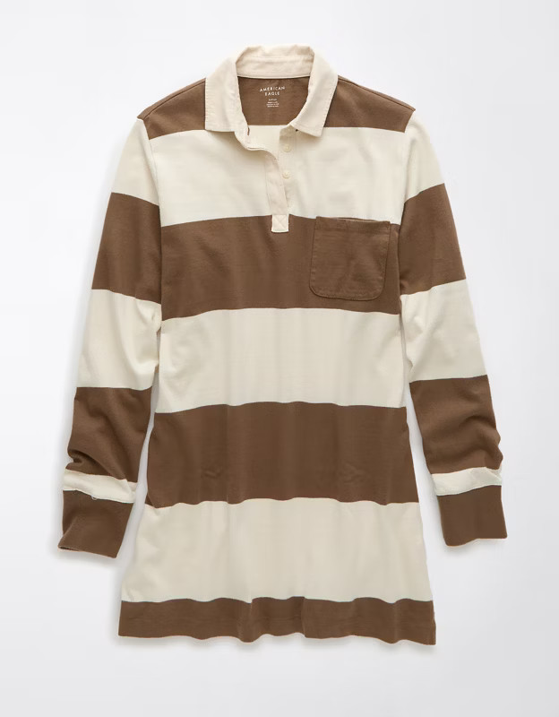 AE Long-Sleeve Rugby Polo Shirt Dress | American Eagle Outfitters (US & CA)