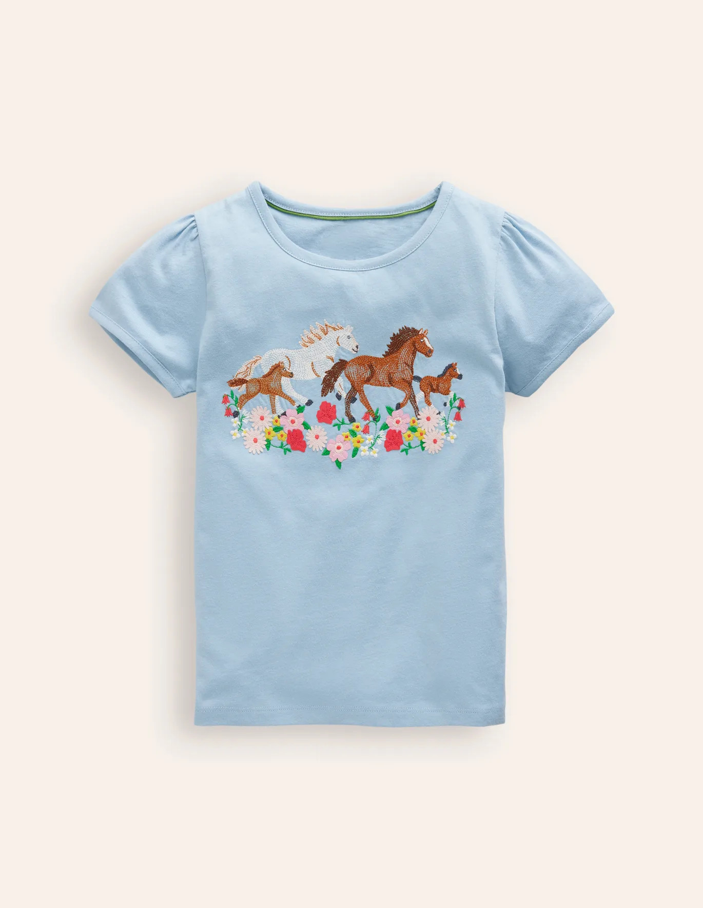 Puff Sleeve Superstitch Top - Blue Horses | Boden US | Boden (US)