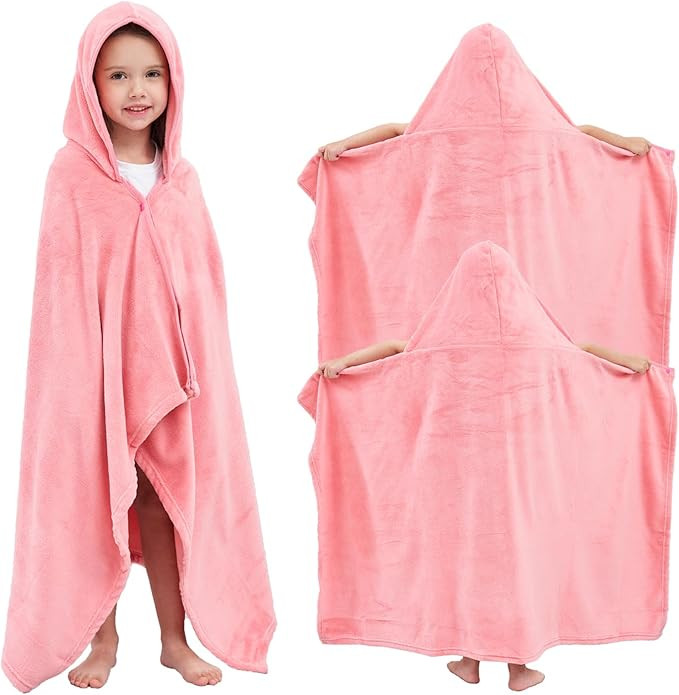 Hiturbo 2Pcs Kids Fleece Hooded Towel: Soft Plush Warm Blanket - 50"x30" Pool Beach Bath Swim Tow... | Amazon (US)