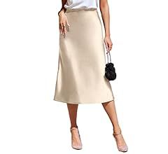 HOTOUCH Midi Skirts for Women High Waist Silk Stain Casual A Line Zipper Skirt,XS-XL | Amazon (US)
