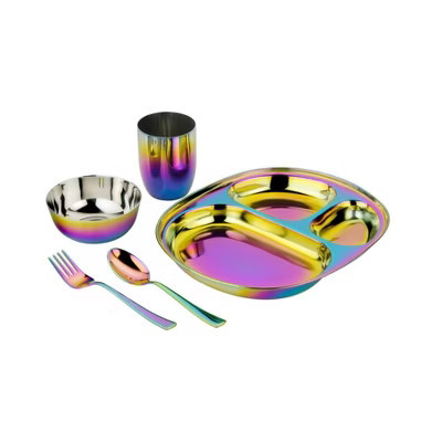 Ahimsa 5pc Stainless Steel Mindful Mealtime Kids' Dinnerware Set - Rainbow | Target