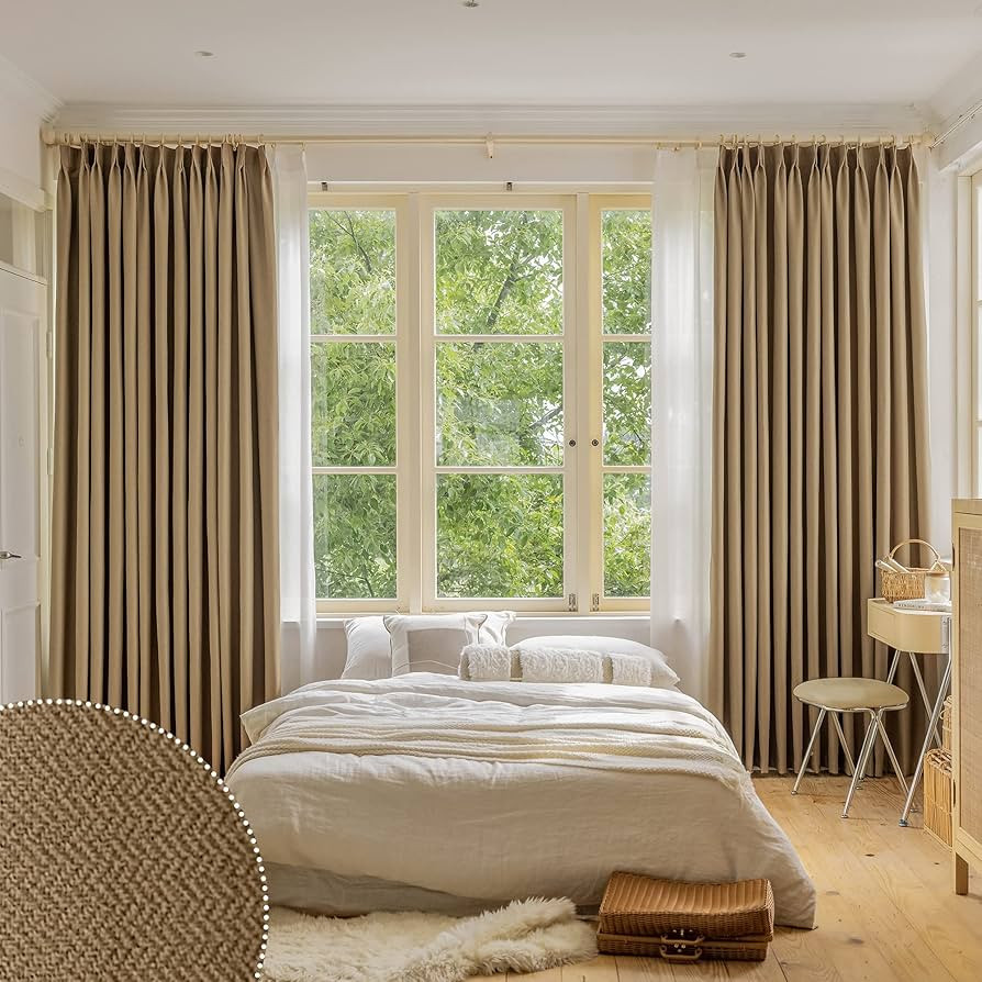 HUTO Pinch Pleated Curtain 52W x 96L Inches, Triple Weave Faux Linen Full Blackout Thermal Insula... | Amazon (US)