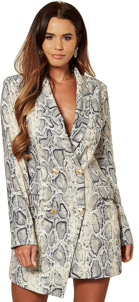 UNIQUE21 Women Luxe Stain Breasted Asymmetric Blazer Dress - Ladies Elegant Casual Work Office Ev... | Amazon (US)