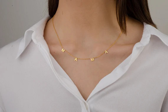 Mama Necklace , Mama Letter Necklace , Spaced Letter Necklace, Custom Name Necklace , Initial Nec... | Etsy (US)