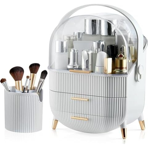 MASSY Egg Shape(Oval) Makeup Storage Box, Countertop Portable Vanity Cosmetics Organizer Preppy | Amazon (US)