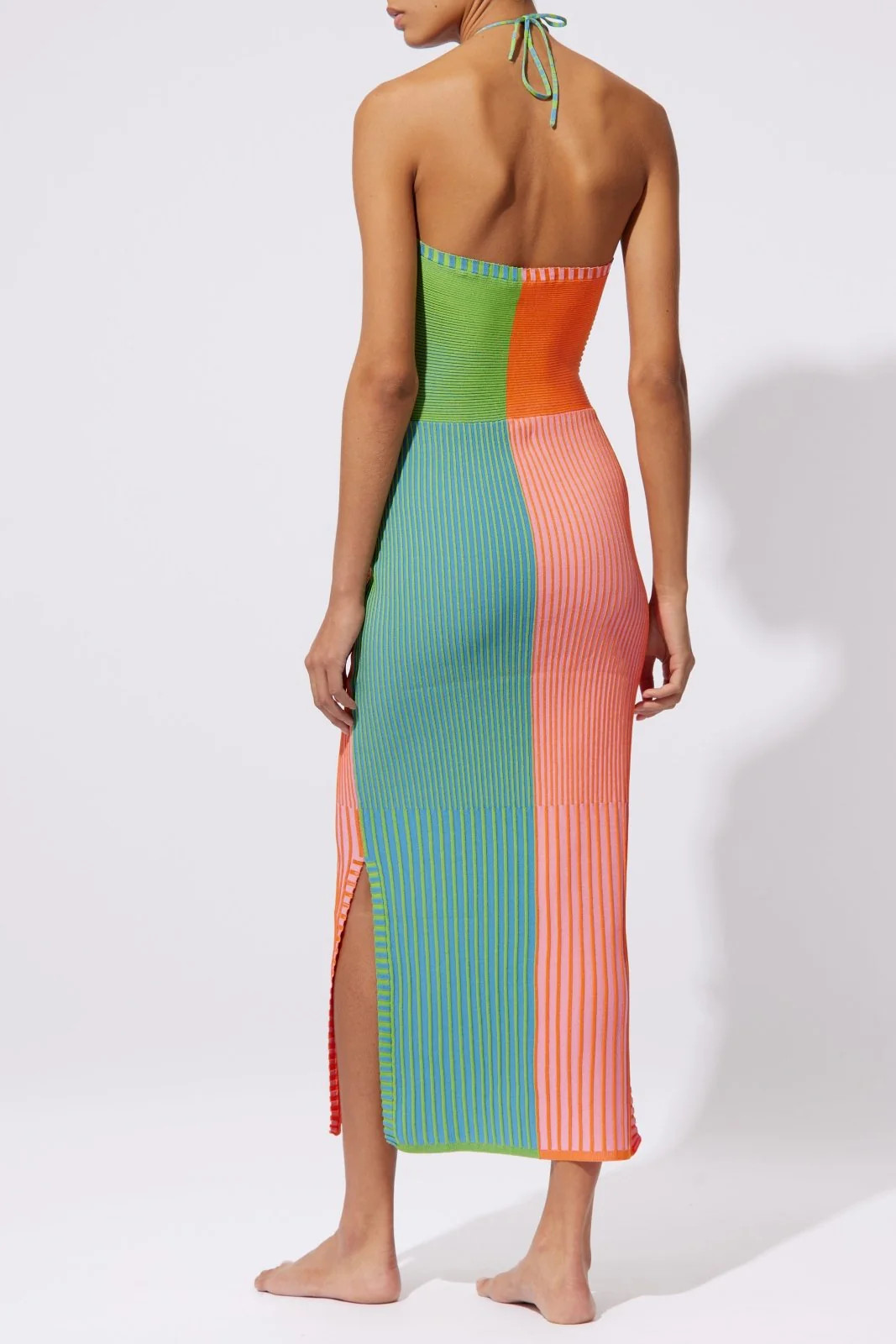 The Lisa Dress in Plaited French Blue and Lime and Clementine and Carnation Pink Rib | Solid & Striped