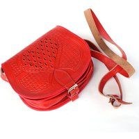 80S Messenger Crossbody Red Leather Bag, Tooled Handbag, Handmade Woman Purse, Retro Shoulder Bag | Etsy (US)