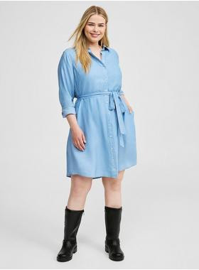 Mini Chambray Long Sleeve Button Front Tie Shirt Dress | Torrid (US & Canada)
