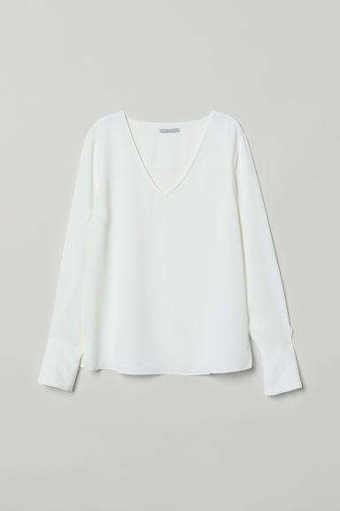 H & M - V-neck Ruffled Blouse - White | H&M (US + CA)