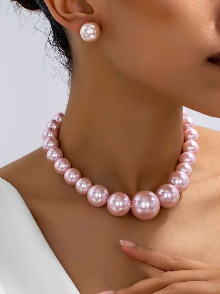 Women's Fashion Jewelry Set, Elegant And Luxurious Faux Pearl Earrings, Stud Earrings, Necklace Gift Set, Suitable For Daily Wear, Gifting, And Weddings | SHEIN