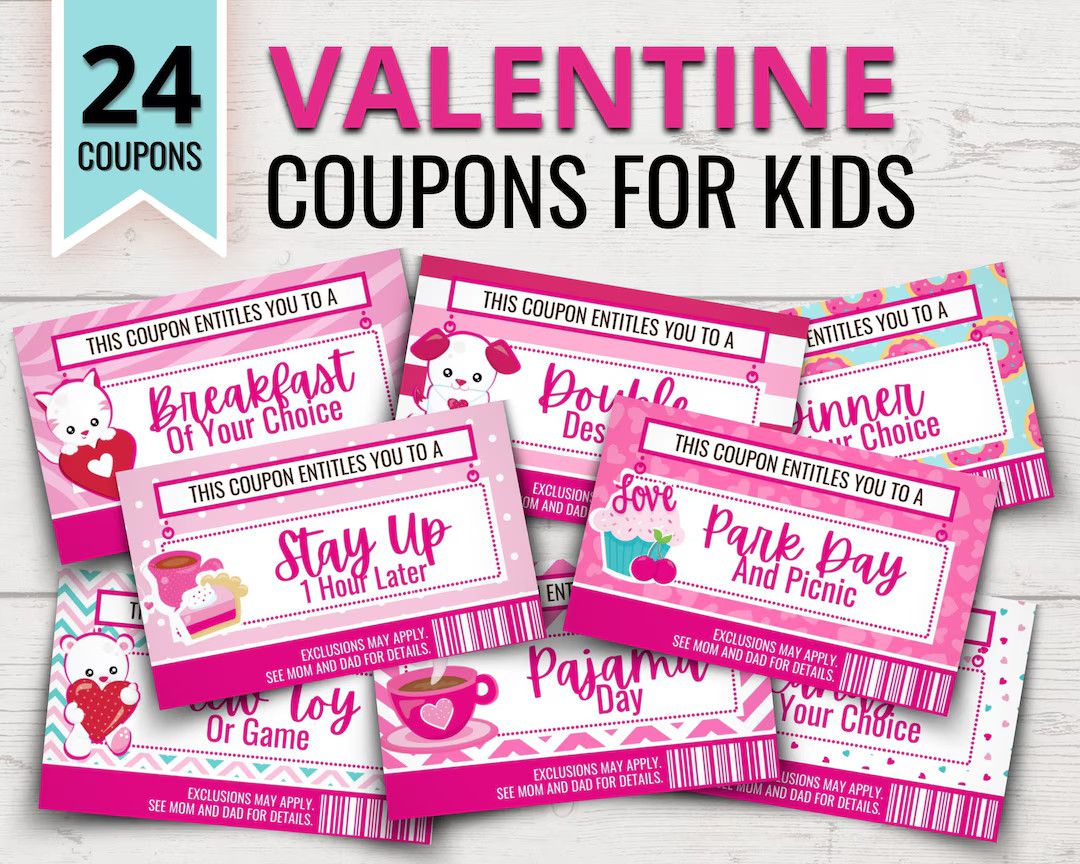 Valentine Coupons for Girls Valentine's Day Coupon Book for Kids Reward Coupons for Kids Valentin... | Etsy (US)