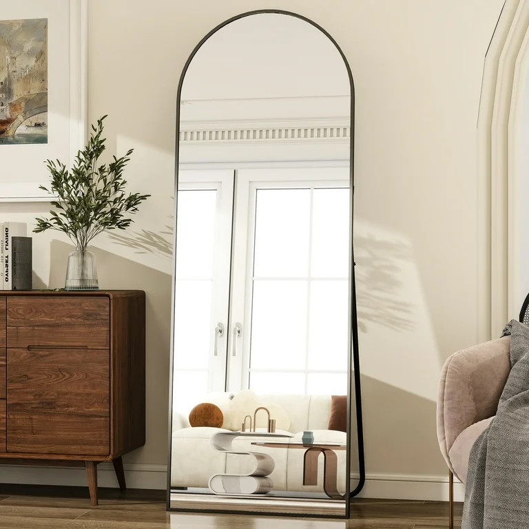 Anyrose 72"x25" Arched Floor Mirror with Stand Wall-Mounted, Black | Walmart (US)