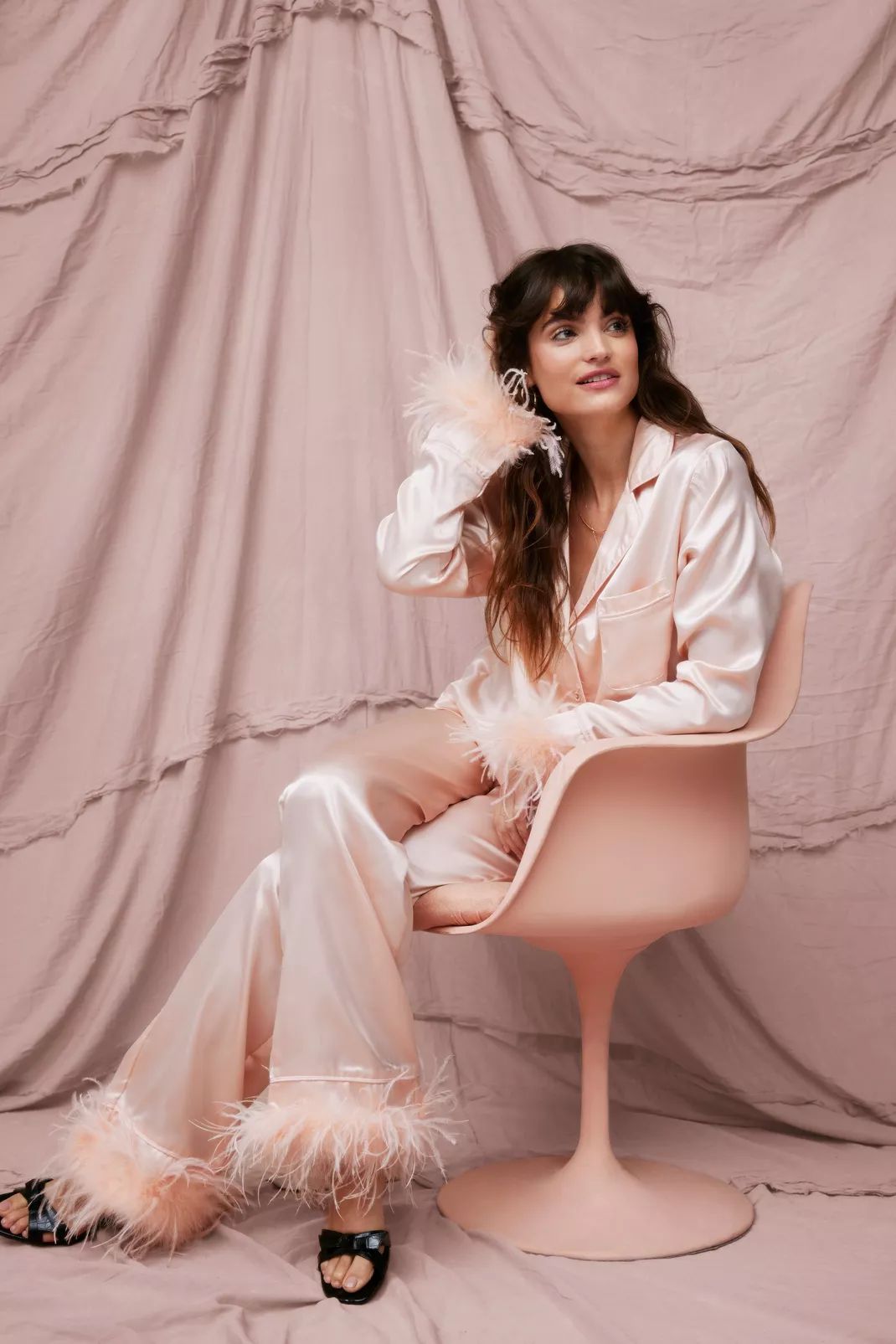 Satin Feather Pyjama Shirt and Trousers Set | Nasty Gal Canada