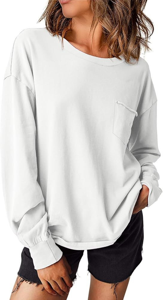 EVALESS Long Sleeve Shirts for Women Spring Summer Fashion 2025 Cotton Crewneck Tops Oversized Ts... | Amazon (US)