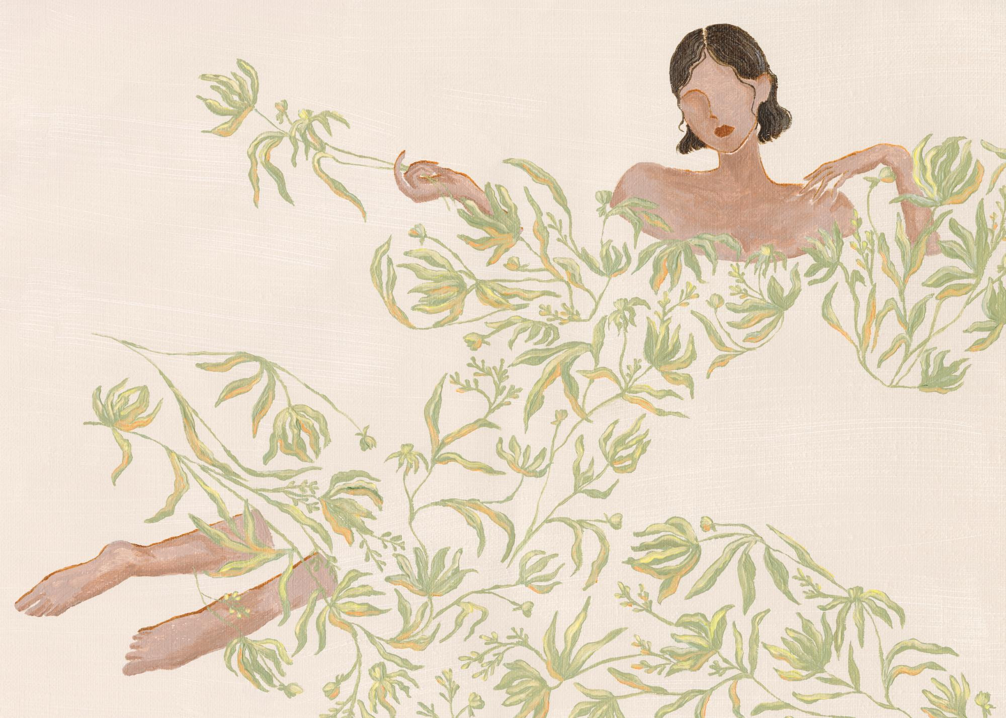 Lady in Green Floral Dress Print | Desenio