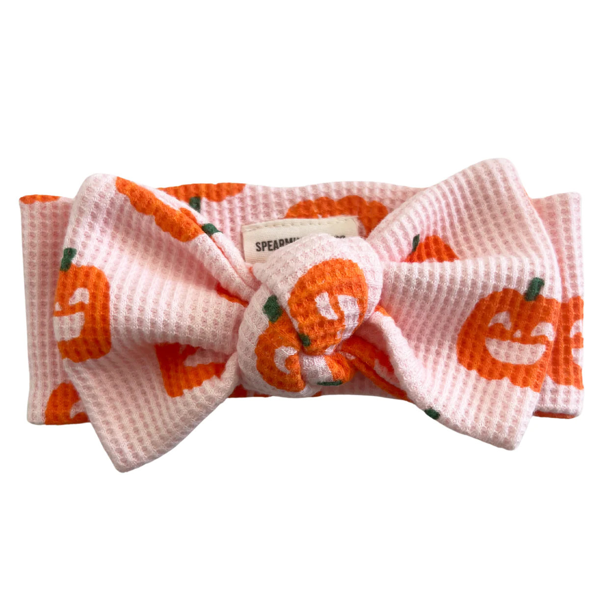 Organic Waffle Knot Bow, Blush Jack-O-Lantern | SpearmintLOVE
