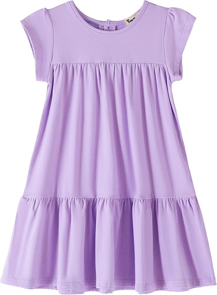 Youwon Girls Dress Short Sleeve Solid Color Tunic A-Line Tiered Swing Dress 2-6 7-16 | Amazon (US)
