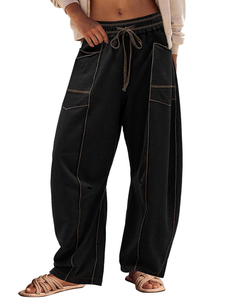 Panadila Womens Barrel Pants Drawstring Wide Leg Sweatpants Baggy Summer Lounge Pants Casual Beac... | Amazon (US)