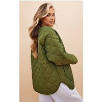 Khaki Wave Quilted Collarless Jacket | PrettyLittleThing IE