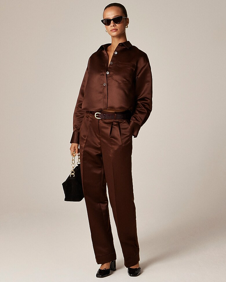 Wide-leg pleated pant in duchesse satin | J. Crew US