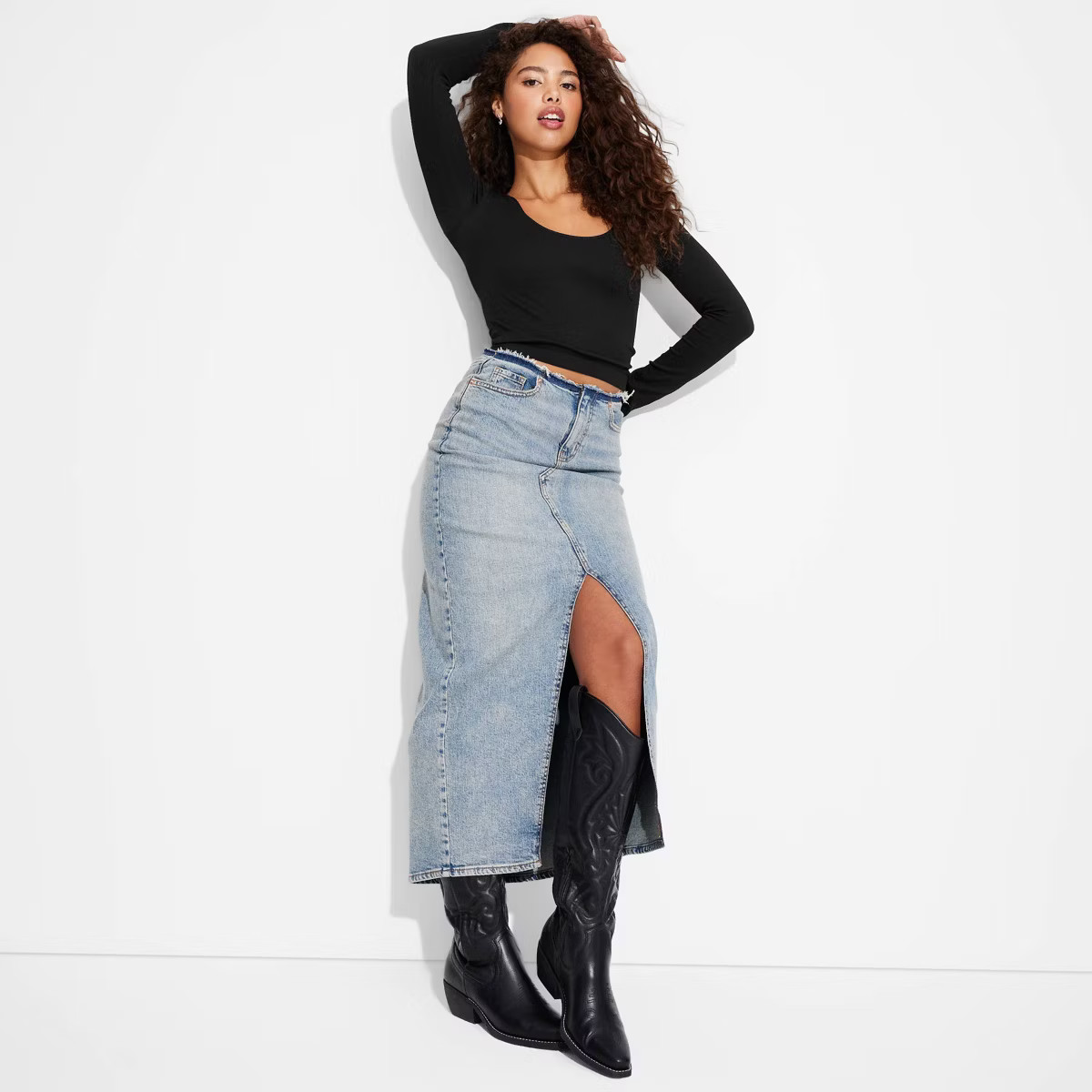 Women's Long Sleeve Seamless Double Scoop Neck Top - Wild Fable™ | Target