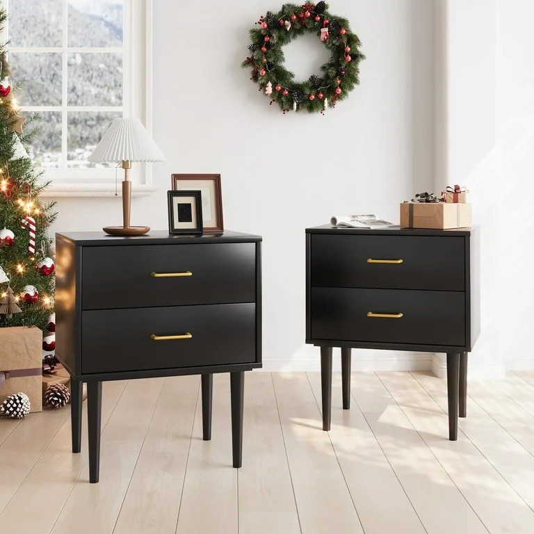 Semiocthome Nightstand Set of 2 with 2 Drawers,Bedside Table for Bedroom ,Adult ,Black | Walmart (US)