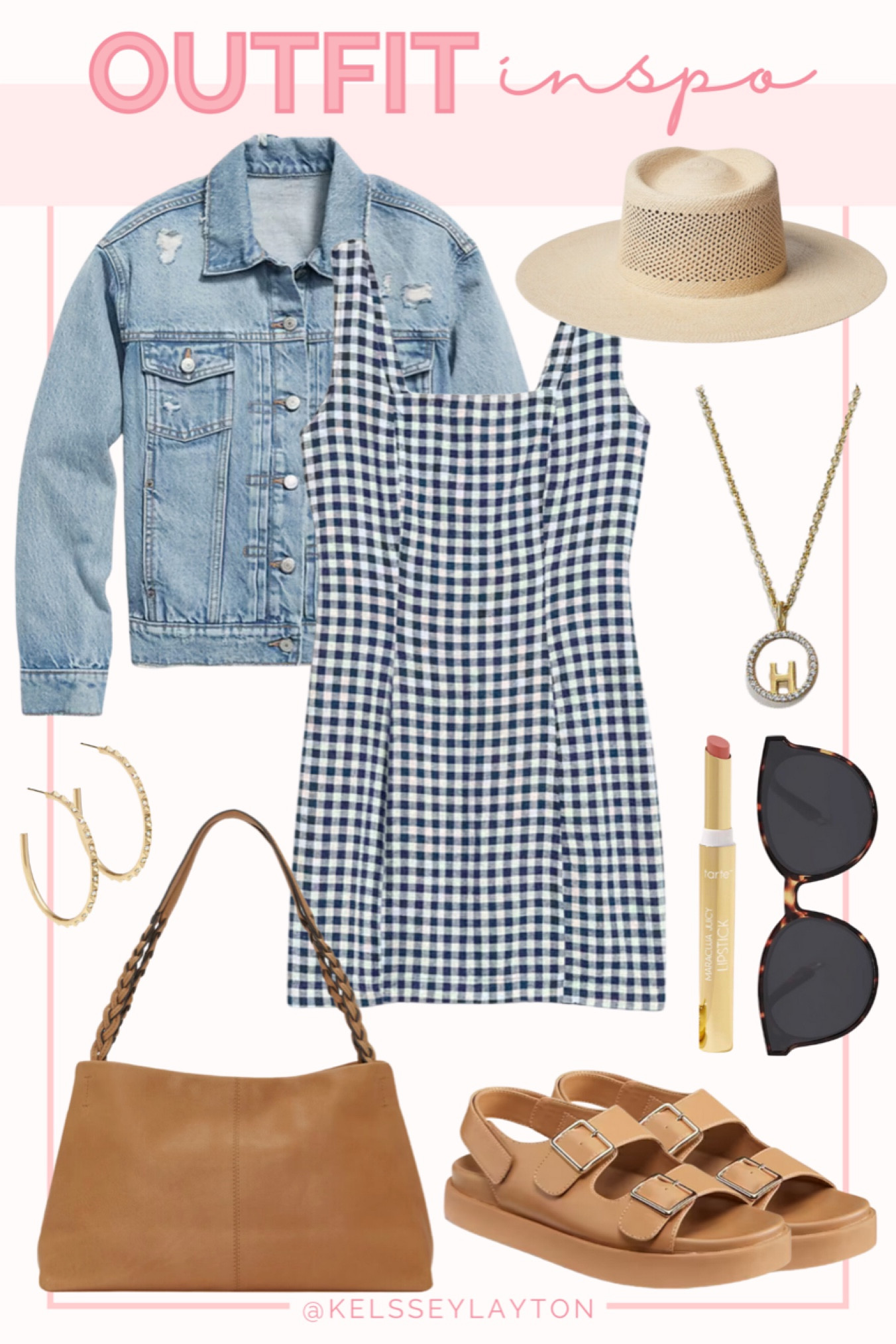 Outfit idea, old navy jean jacket, gingham dress, cognac sandals, summer style 

#LTKsalealert #LTKSeasonal #LTKfindsunder50