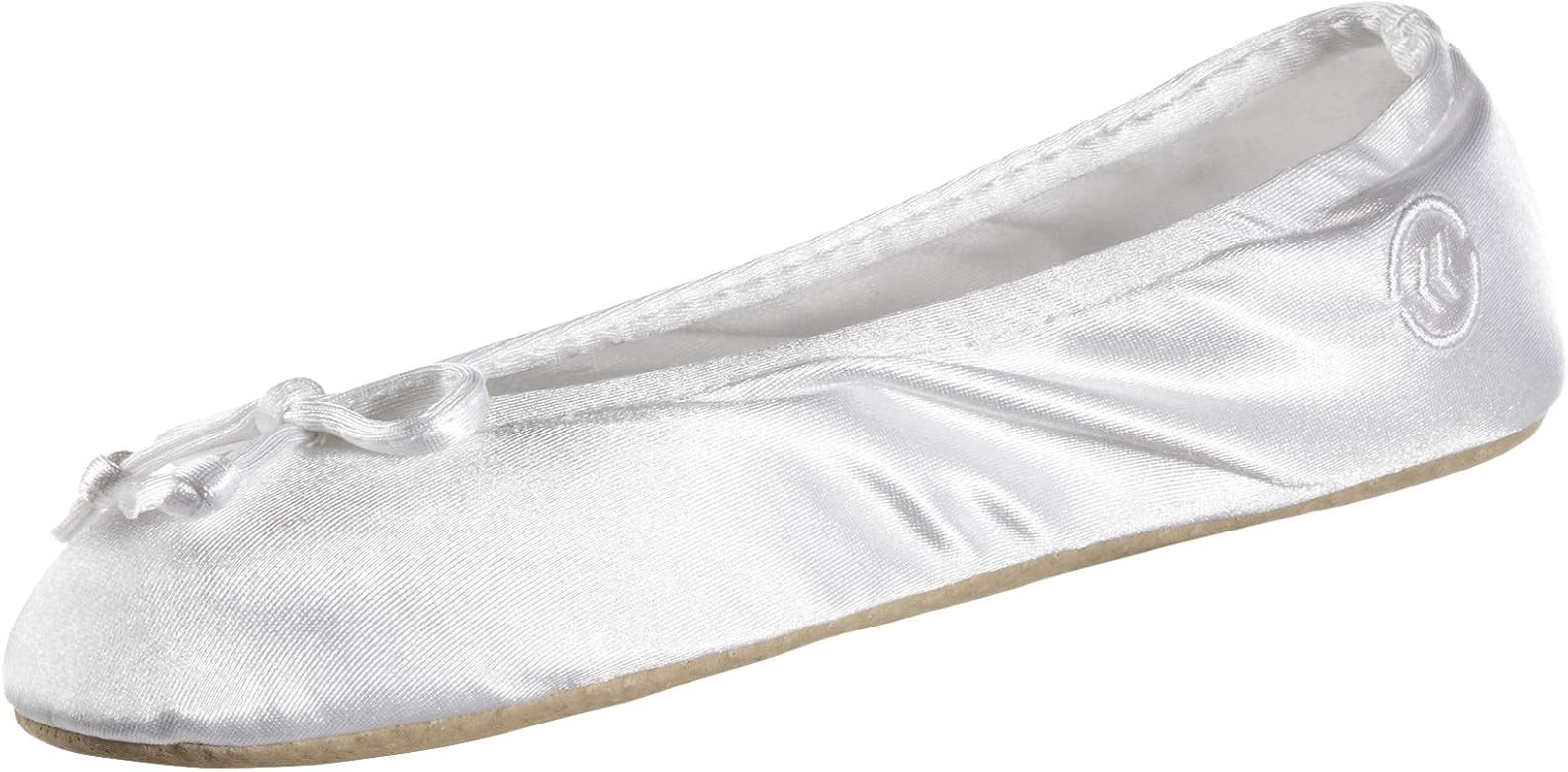 isotoner Women's Satin Ballerina Slippers with Classic Ribbon Or Soft Tie Bow and Suede Sole | Amazon (US)