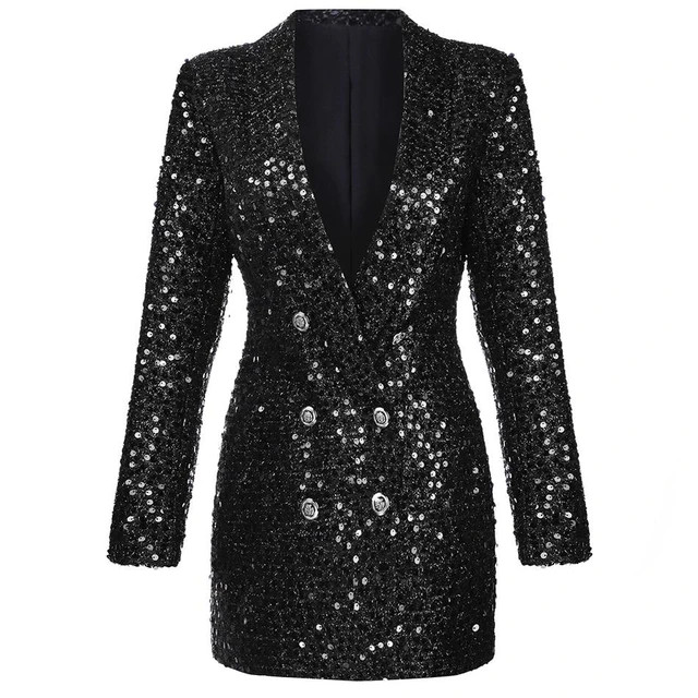 HarleyFashion-Blazer Long Noir à Paillettes pour Femme, Design de Luxe, Bling Bling Bling, Blaze... | Aliexpress EU