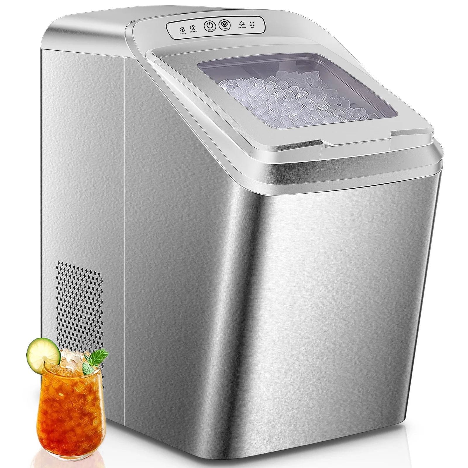 Nugget Ice Maker Countertop, 30Lb Pebble Pellet Ice per Day, Auto-Cleaning, Stainless Steel | Walmart (US)