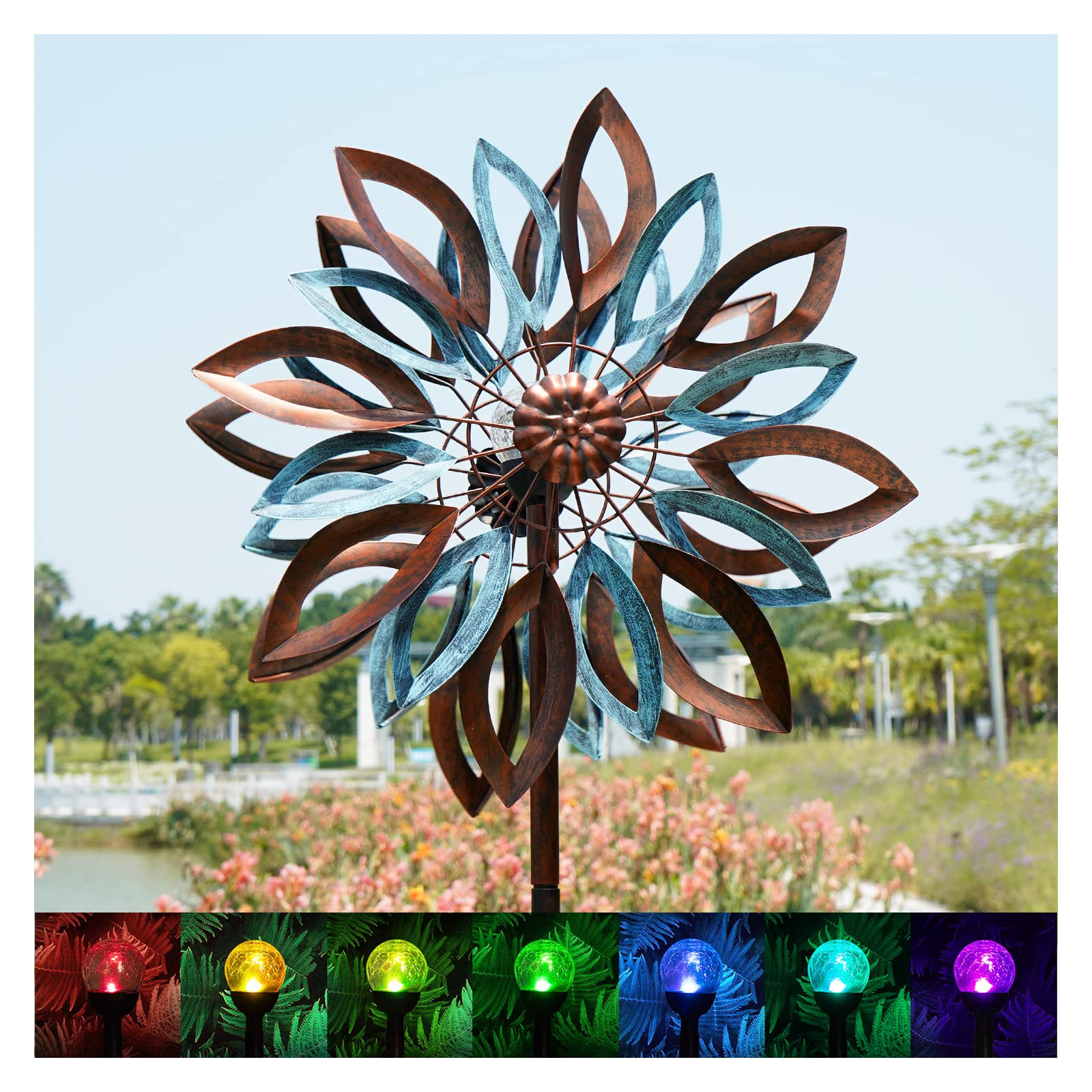 Yard Garden Wind Spinners with Solar Lights, Large Outdoor Metal Wind Spinners, Lawn Yard Art Gar... | Amazon (US)