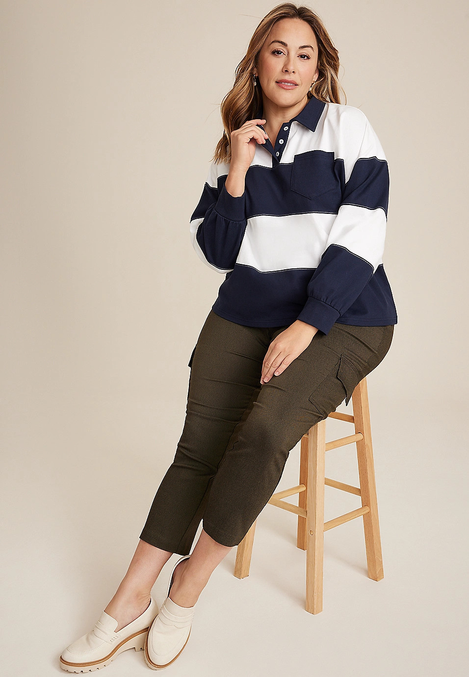 Plus Size Collared Rugby Striped Henley Tee | Maurices