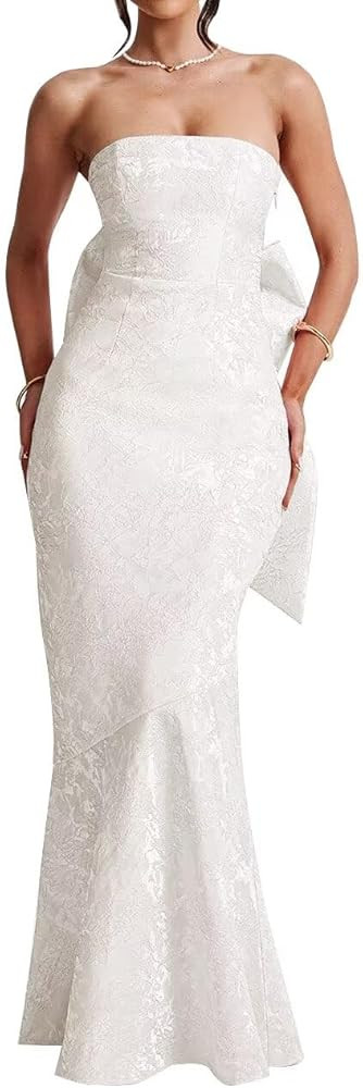 Strapless Mermaid Prom Dresses for Women 2024 Long Satin Lace Applique Formal Evening Gowns with ... | Amazon (US)