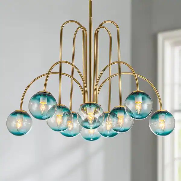 6/10-Light Mid-Century Modern Cluster Sputnik Opal Glass/ Blue Glass Globe Bubble Chandelier | Bed Bath & Beyond