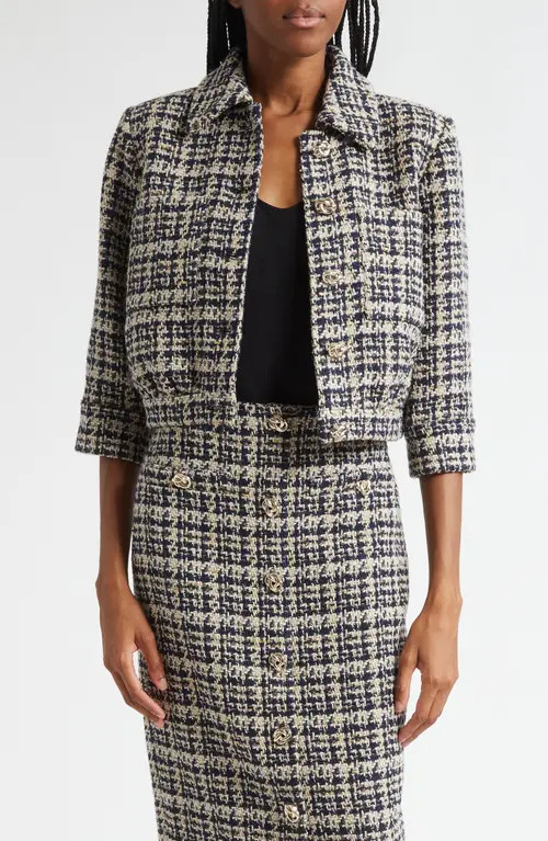 L'AGENCE Jia Crop Tweed Jacket in Midnight Multi Tweed at Nordstrom, Size 2 | Nordstrom