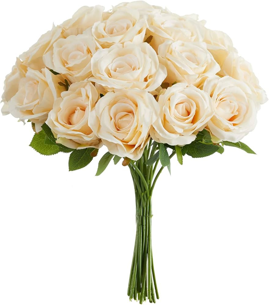 PARTY JOY 20PCS Artificial Flowers, Silk Flower Realistic Roses Bouquet Long Stem for Home Decor ... | Amazon (US)