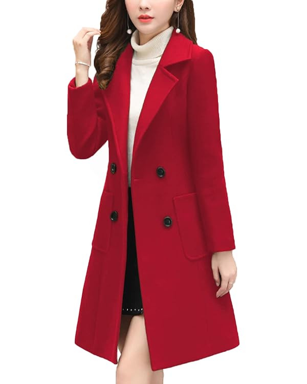 Bankeng Women Winter Wool Blend Camel Mid-Long Coat Notch Double-Breasted Lapel Jacket Outwear | Amazon (US)