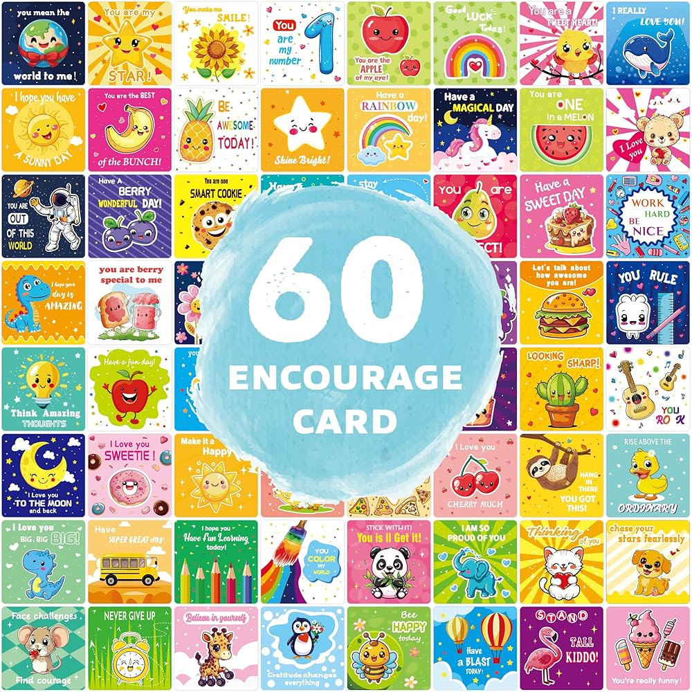 Lunch Box Notes for Kids – 60 Pcs Inspirational & Motivational Affirmation Cards, Cute Encourag... | Amazon (US)