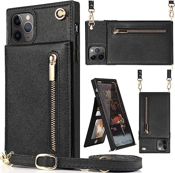iPhone 11 Pro Max case,Crossbody Wallet Case Leather with Card Holder,Kickstand,Magnetic Closure... | Amazon (US)