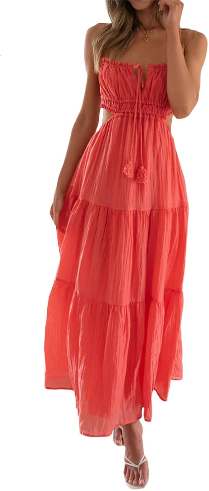 Women Y2k Bodycon Long Dress Spaghetti Strap Low Cut Dress Sexy Backless High Split Maxi Dress Cl... | Amazon (US)